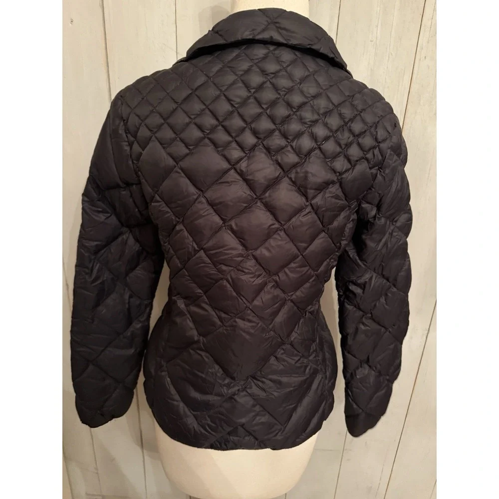 Michael Kors Down Fill Quilted Packable Black Full Gold Zip Puffer Coat Jacket S